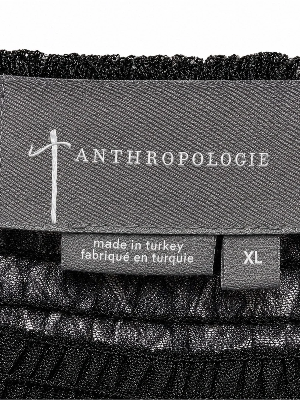 Anthropologie Black Smocked Square-Neck Long Sleeve Blouse